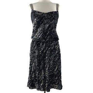 Badgley Mischka foiled blouson dress beaded straps